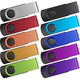 8GB Flash Drive 10 Pack Thumb Drives Bulk, Multipack Zip Drive 8 GB | USB Memory Sticks Metal Swivel Pen Drive, Kepmem Portable Jump Drive Value Multicoloured Pendrives with 10pcs Ropes