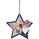 FOCO NFL New York Giants Wooden Star Ornament with Gnome – Officially Licensed Holiday Decoration