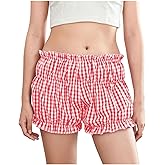 Women Lounge Plaid Shorts Cute Ruffle Bloomers Low Rise Coquette Micro Shorts Sexy Pajama Bottoms Y2k Streetwear