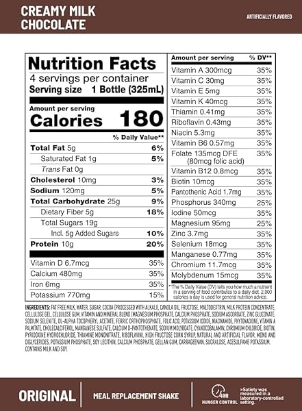 SLIMFAST MEAL REPLACEMENT SHAKE, ORIGINAL CREAMY MILK CHOCOLATE, 10G OF READY TO DRINK PROTEIN FOR WEIGHT LOSS, 11 FL. OZ BOTTLE, 4 COUNT (PACKAGING MAY VARY)