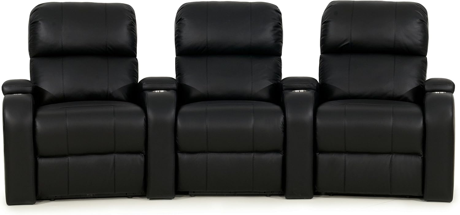 Octane Edge XL800 Row of 3 Seats, Curved Row in Black Leather with Manual Recline: Furniture & Decor