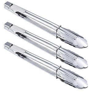 HINMAY Stainless Steel Serving Tongs Grilling Tongs Kitchen Pliers for Cooking Camping Barbecue (12-Inch 3 Pieces)