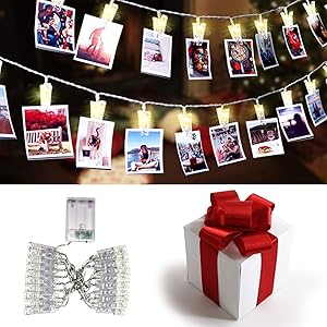 LED Photo Clip String Lights Holder - 20 LEDs 9.8Ft Battery Powered Fairy String Light Starry Twinkle Strand Lights Micro Leds for Hanging Pictures Christmas Cards, Home Indoor Outdoor Christmas Decor