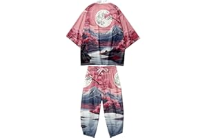 DOSLAVIDA Men's Japanese Kimono Jacket Set Stylish Open Front Coat With Shorts Chinese Style Printed Cardigan Suit