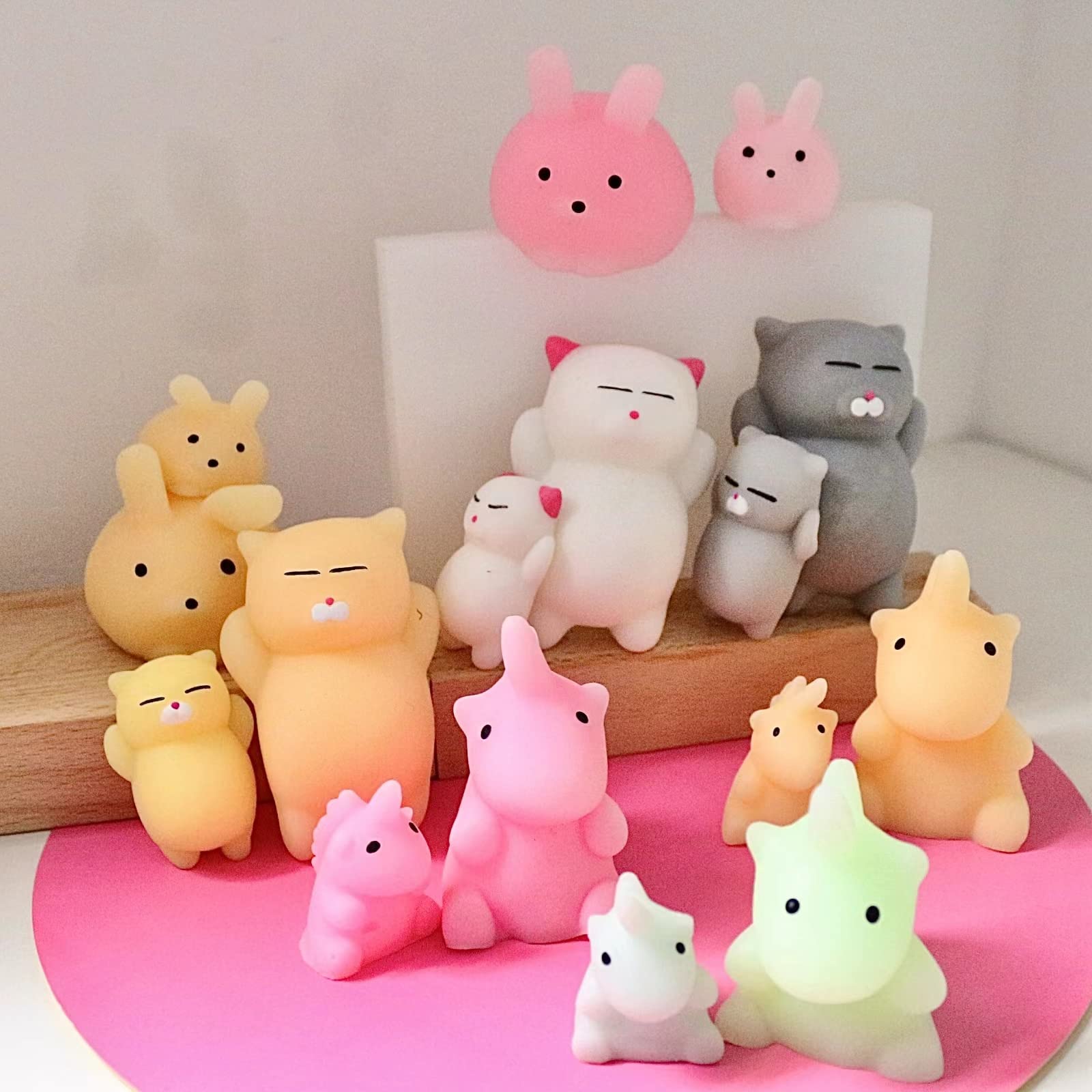Photo 1 of 18PCS Squishy Toys for Kids - 9 Large + 9 Small Kawaii Mochi Squishy Stress Relievers, Cute Rabbit & taba Squishy Cat Party Favors, Anxiety Relief Toys