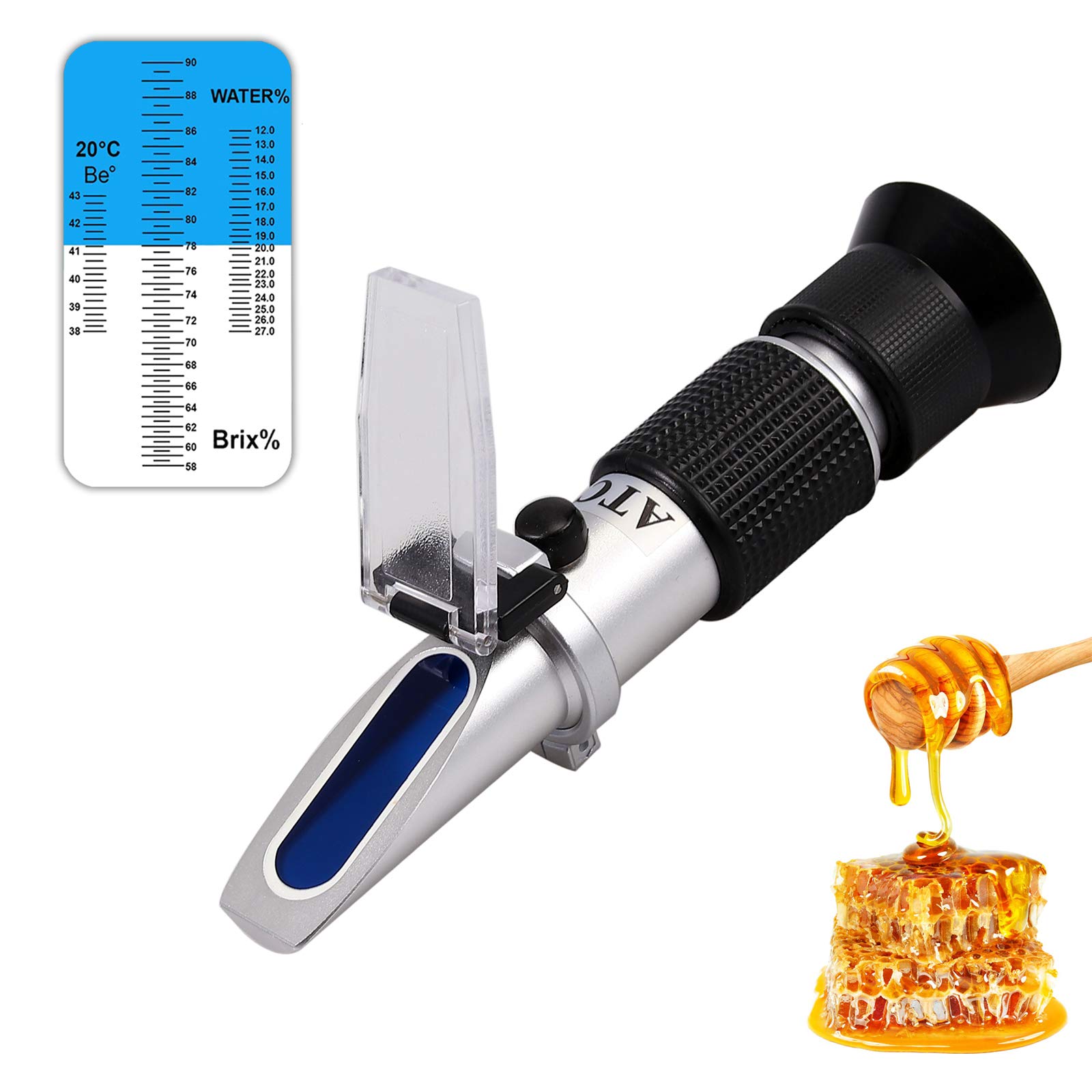 AUTOUTLET Honey Baume Refractometer, 58-90% Brix Scale & 12-27% Honey Water Moisture Content Baume Tester Automatic Temperature Compensation ATC Refractometer, Easy to Calibrate