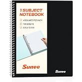 SUNEE Spiral Notebook, 1-Subject, Graph Ruled Paper, 8" x 10-1/2", 100 Sheets per Notebook, 3-Hole Punched Paper, Water Resistant Cover, Spiral Grid Notebooks for Work, Home, School, Writing, Black