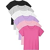 Poroka Baby and Toddler Girls Short Sleeve T-Shirts Cotton Crewneck Shirts Basic Solid Tees Summer Casual Tops, Multipack