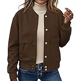 ETCYY NEW Bomber Jackets for Women 2025 Trendy Fall Winter Cropped Coats Button Down Casual Varsity Jacket with Pockets