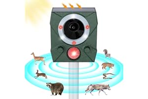 STINGMON Solar Ultrasonic Animal Repeller Outdoor, Squirrel Deer Repellent, Ultrasonic Raccoon Repellent with Motion Sensor for Skunk, Fox, Deer, Wolf, Coyote, Rabbit, Mole
