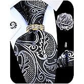 Kerfado 5PCS Tie and Pocket Square for Men, Silk Necktie and Handkerchief Cufflinks with Gold Ring and Lapel Pin Set