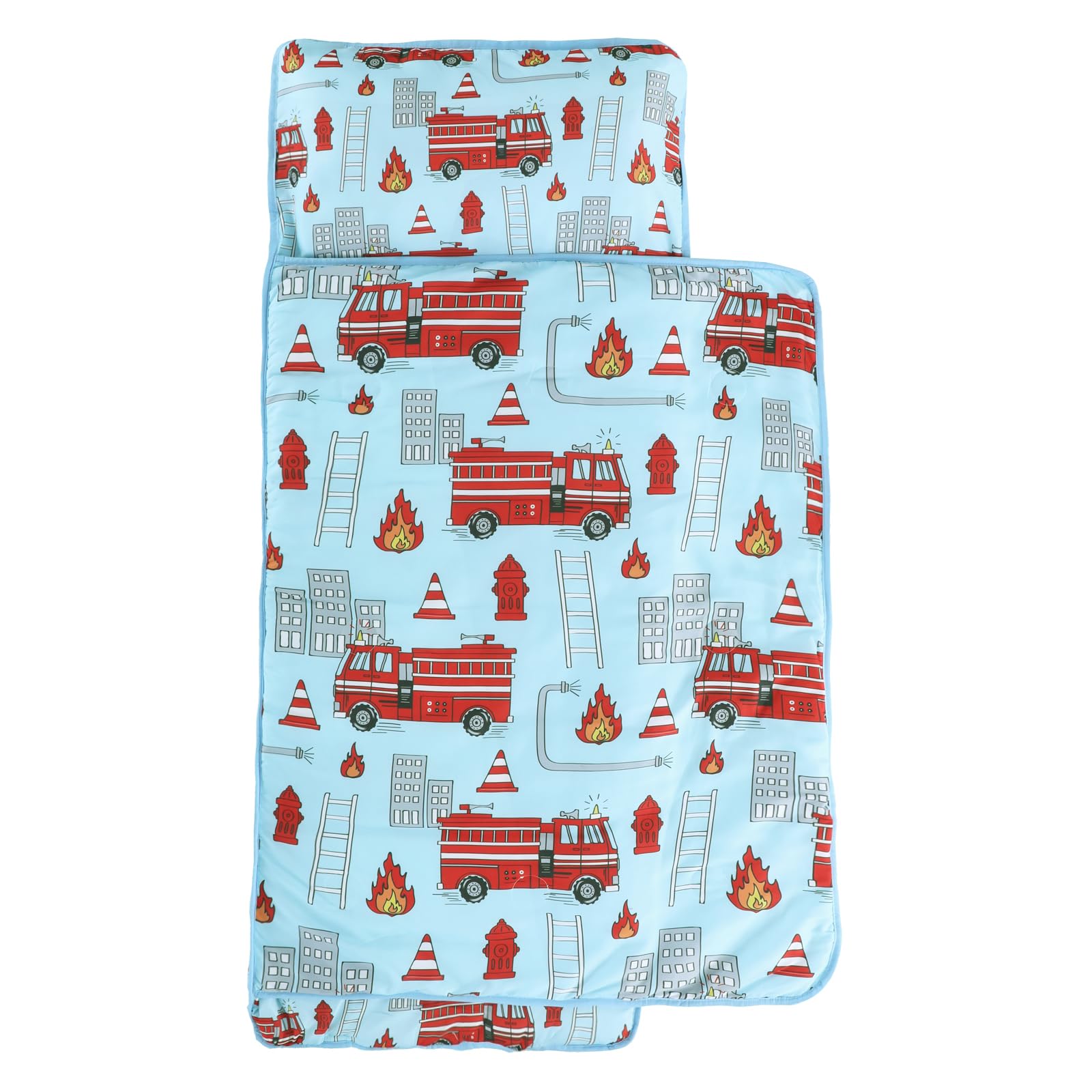 Photo 1 of softan Toddler Nap Mat with Pillow and Blanket, Extra Large Rolled Napping Mats,Slumber Bags for Boys Girls,Easy to Roll up,Kids Sleeping Bag for Daycare, Preschool Travel Camping,Fire Truck