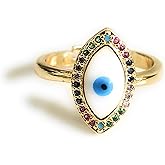 Enamel Evil Eye Adjustable Ring Protection Gift for Women