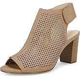 Coutgo Heels for Women Open Toe Boots Cutout Ankle Strap High Heel Chunky Block Sandals