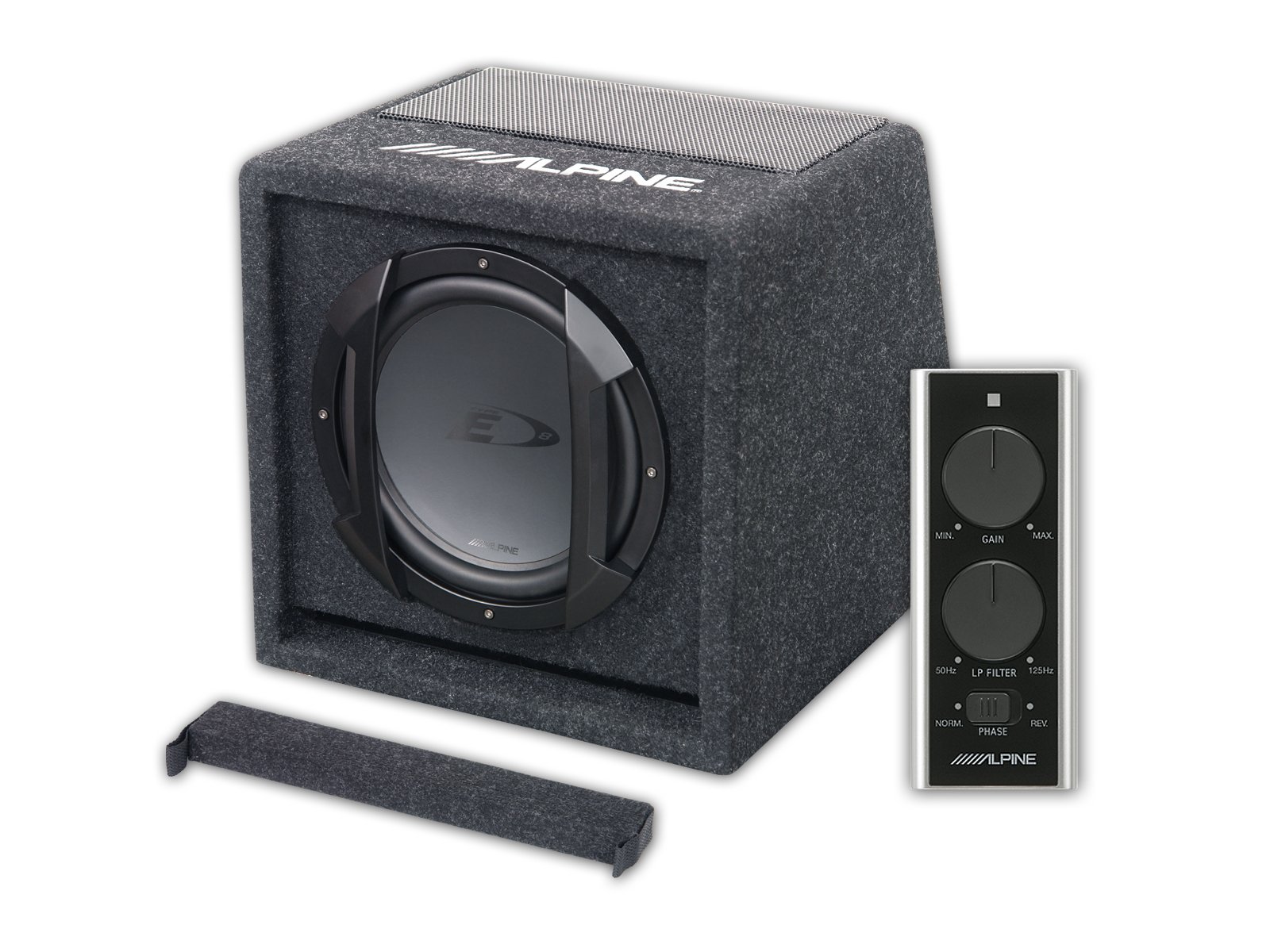 Alpine Electronics SWE-815 300W 8" Active Subwoofer, With Custom Enclosure, Remote Control, 4Ω Single Voice Coil
