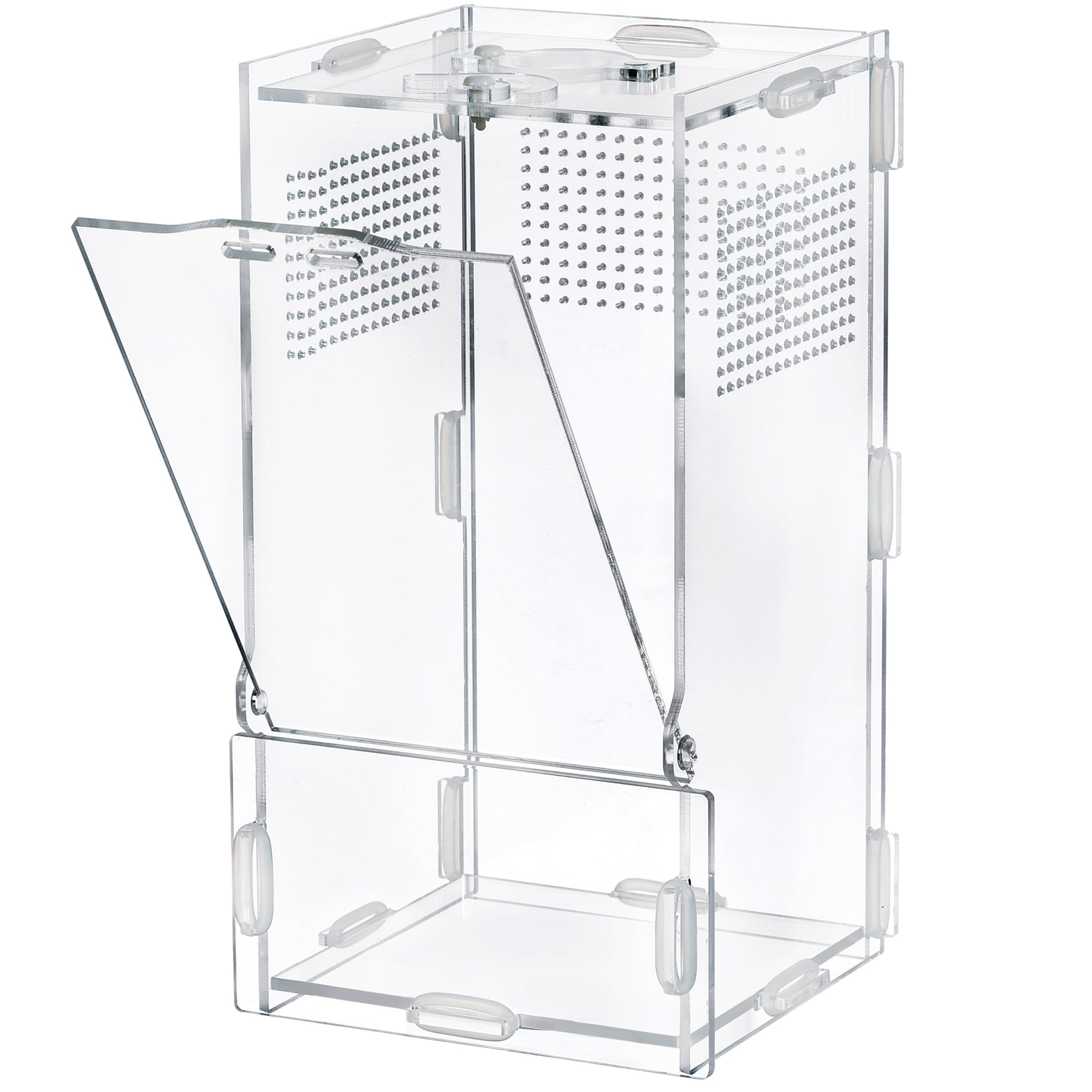 Photo 1 of VERTUPET Jumping Spider Enclosure, 4''x4''x8'' Acrylic Arboreal Reptile Tank, Habitat Transparent Enclosure Breeding Box with Locking Vivarium Latch for Frog, Crickets, Snails