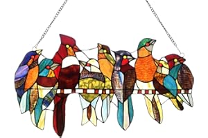 Capulina Mothers Day Stained Glass Birds Gifts Window Hangings 9 Multicolor Birds on a Wire Suncatcher Birds Lovers Gifts Decor for Home Office