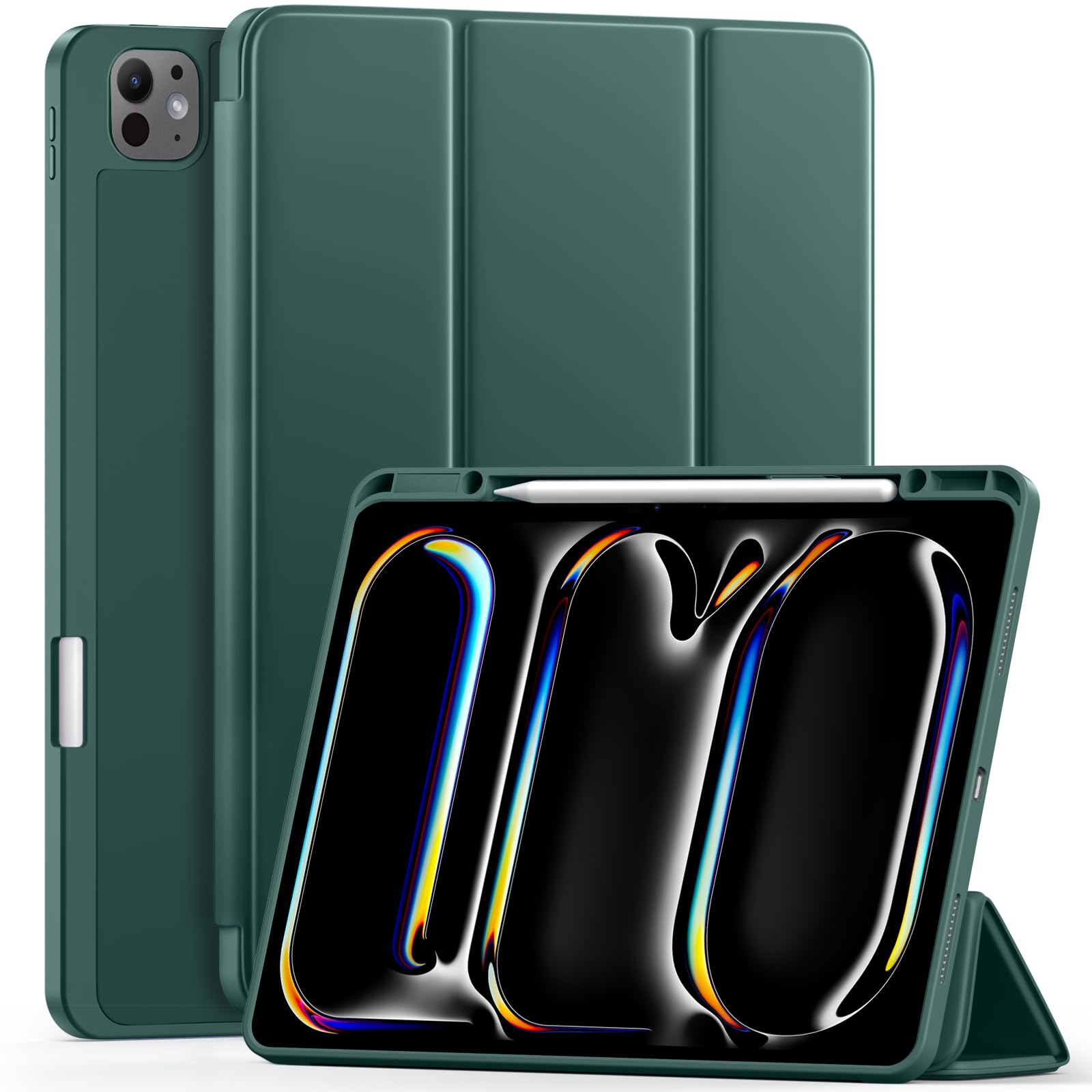 Photo 1 of LEOMARON Compatible with iPad Pro 13 Inch Case 2024 M4 with Pencil Holder, Soft TPU Back Cover for iPad 13 Pro Case, Trifold Stand, Support Pencil Pro and Pencil (USB-C), Auto Wake/Sleep, Pine Green
