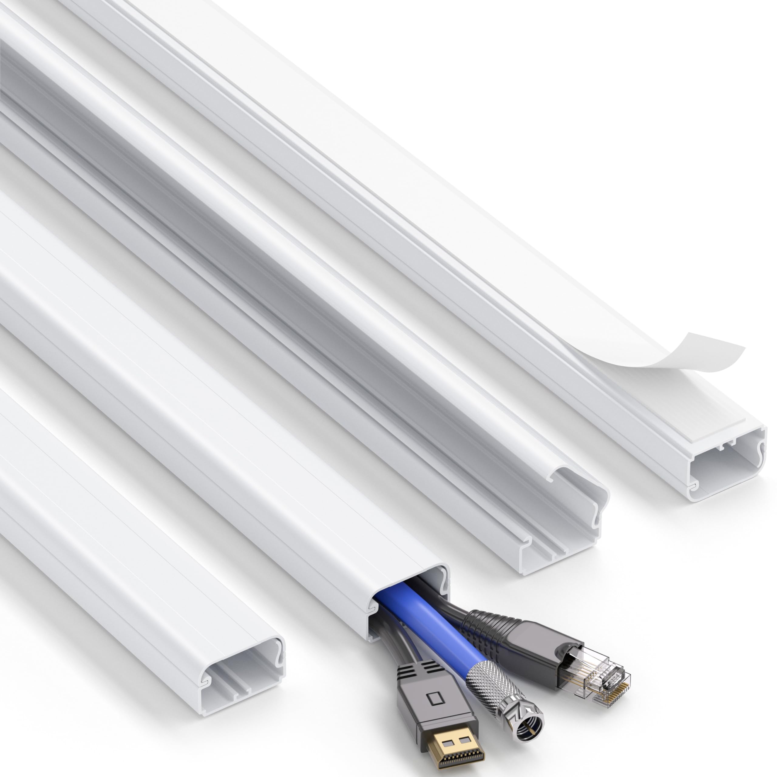 Photo 1 of ZhiYo Large Capacity Wire Hiders for TV on Wall, 63in (4xL15.8in) PVC Cable Cover, Snap and Lock Design, White Cord Covers for Wires on Wall