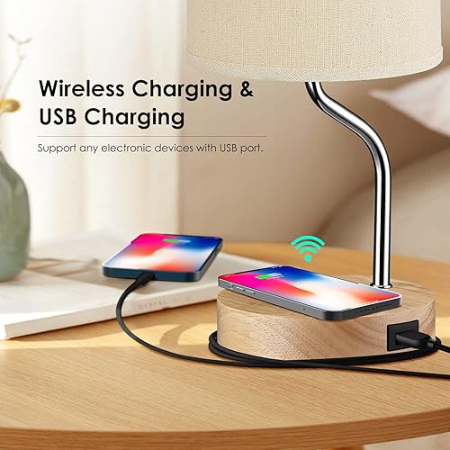 Upgraded Smart Bedside Table Lamp with Wireless Charger USB Port
