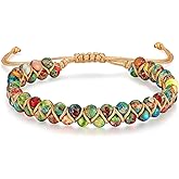 Sriomu 7 Chakra Bracelets for Women Handmade Natural Jasper Stone Healing Bead Bracelet Women Men Boho Friendship Inspirational Jewelry Natural Jasper Stone Double Layer Healing Bead Jewelry Gifts