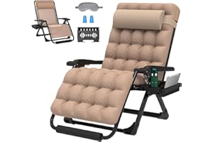 ZENPETIO Oversized Zero Gravity Chair, 33In XXL Zero Gravity Recliner Lounge Chair, Anti Gravity Chair for Indoor and Outdoor, Reclining Camping Chair for Lawn and Patio w/Cushion and Footrest, 500LBS