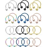 Hoeudjo 24PCS 14G 16G 20G Surgical Steel Horseshoe Captive Bead Nose Septum Hoop Rings Eyebrow Lip Ear Tragus Cartilage Nipple Piercing Jewelry for Women Men 8mm 10mm 12mm 14mm 16mm