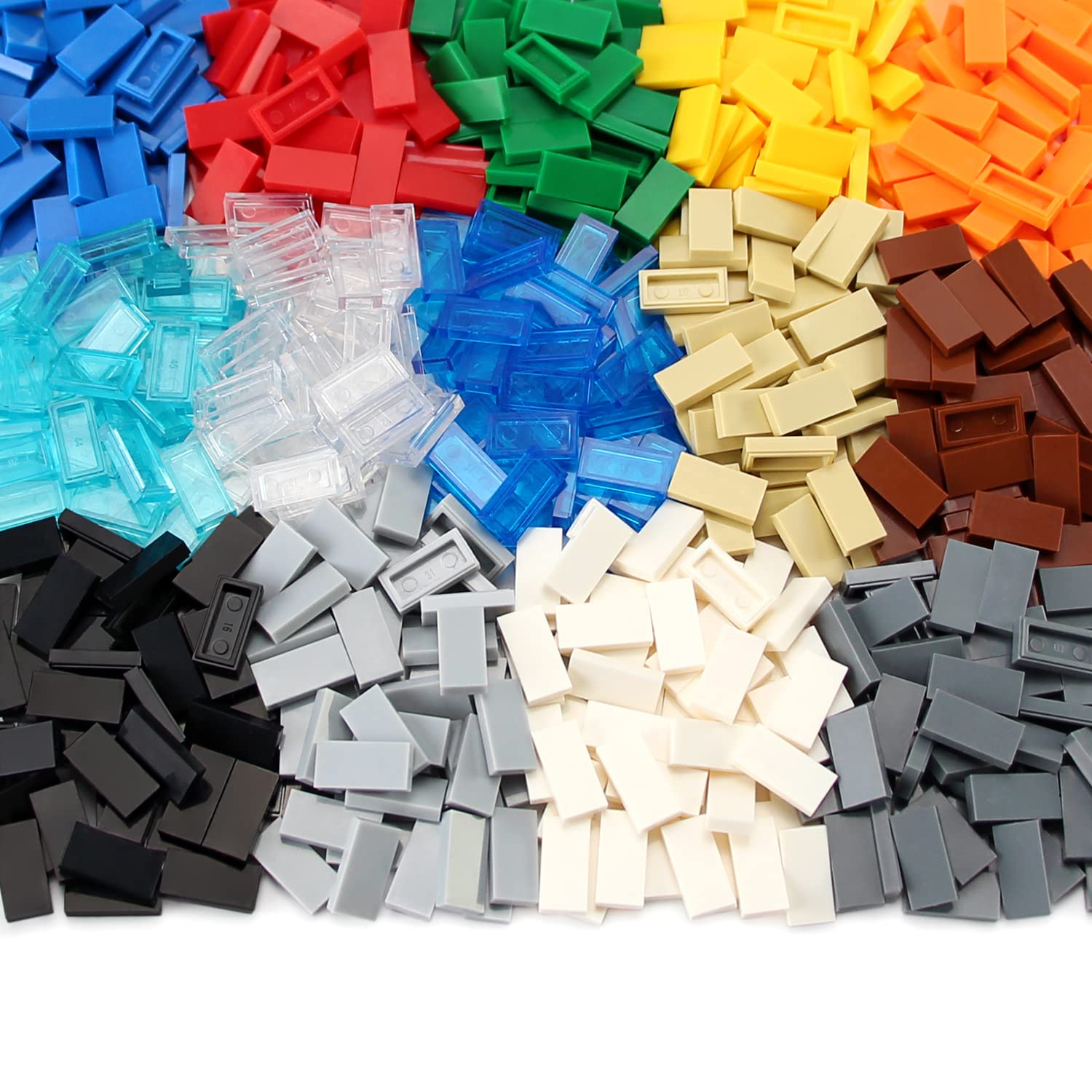 Feleph 1×2 Tile ×700 Parts and Pieces Smooth Bricks, Multicolored Bulk Building Blocks for Flat Surface Street Floor, Toy Accessories Compatible with Major Brands