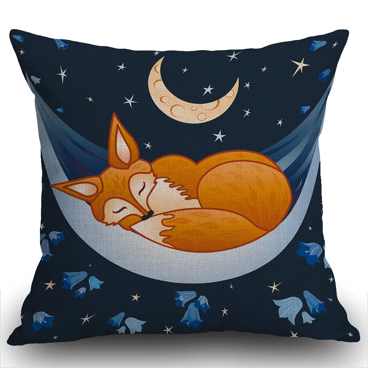 Smooffly Fox Sleeping On Hammock Night Cushion Cover Outdoor Furniture Decorative Linen Square Double Sided Printing Pillow Cover for Home Office Sofa Couch Car Garden 45 x 45cm 18 x 18 inches