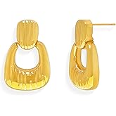 Frigotine Chunky Gold Door Knocker Dangle Earrings for Women, Trendy Vintage Geometric Square Stud Holiday Jewelry Gift