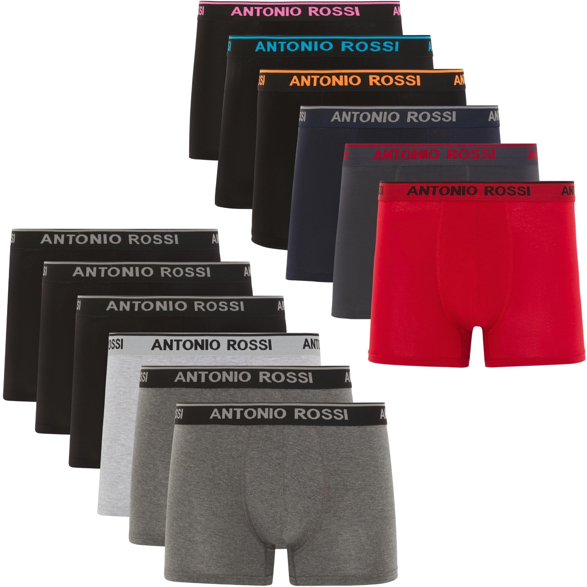 ANTONIO ROSSI 12er-Pack Boxershorts Herren Baumwolle, Stretch-Bund