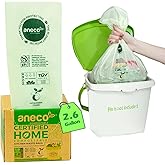(Include 10 Bonus Bags) ANECO 100% Compostable Waste Bags 2.6 Gallon | Extra Thick Kitchen Small Compost Bags for Countertop Bin, 110 Count (100 + 10 Extra)