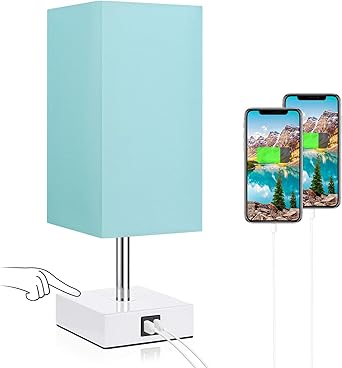 Touch Bedside Lamp With Usb Ports Aooshine Modern Teal Aqua Table Lamp With 2 Usb Quick