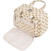 Narwey Large Travel Toiletry Bag for Traveling Women, Cosmetic Makeup Bag Make Up Organizer, Checkered Travel Bag for Toiletries with Handle (Light Checkerboard)