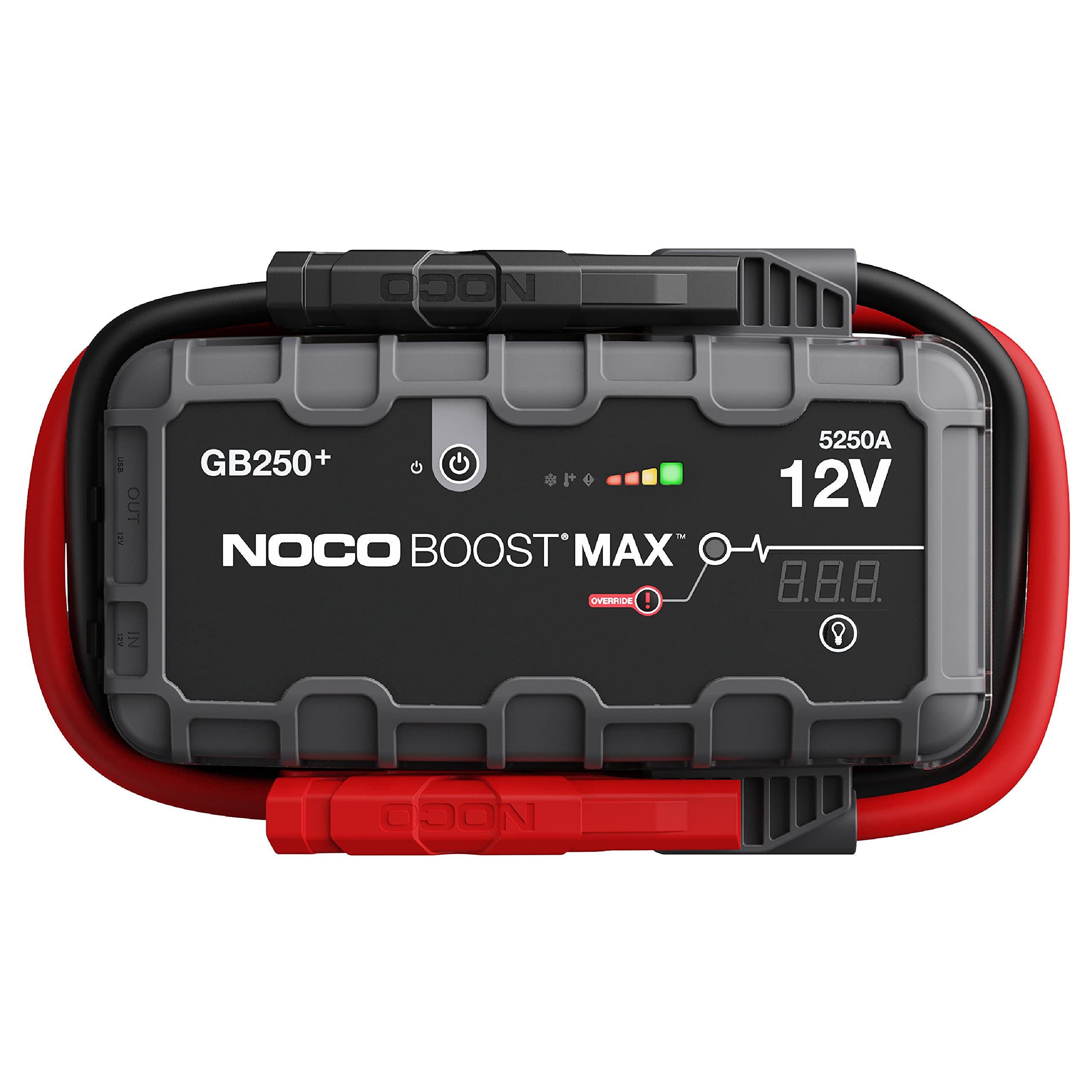 NOCO Boost Max GB250: Arrancador de batería ultraseguro 5250A - Paquete de refuerzo de batería de litio de 12 V, caja de conexión portátil, banco de energía y cables de puente - para motores de gasolina y diésel de 16 litros