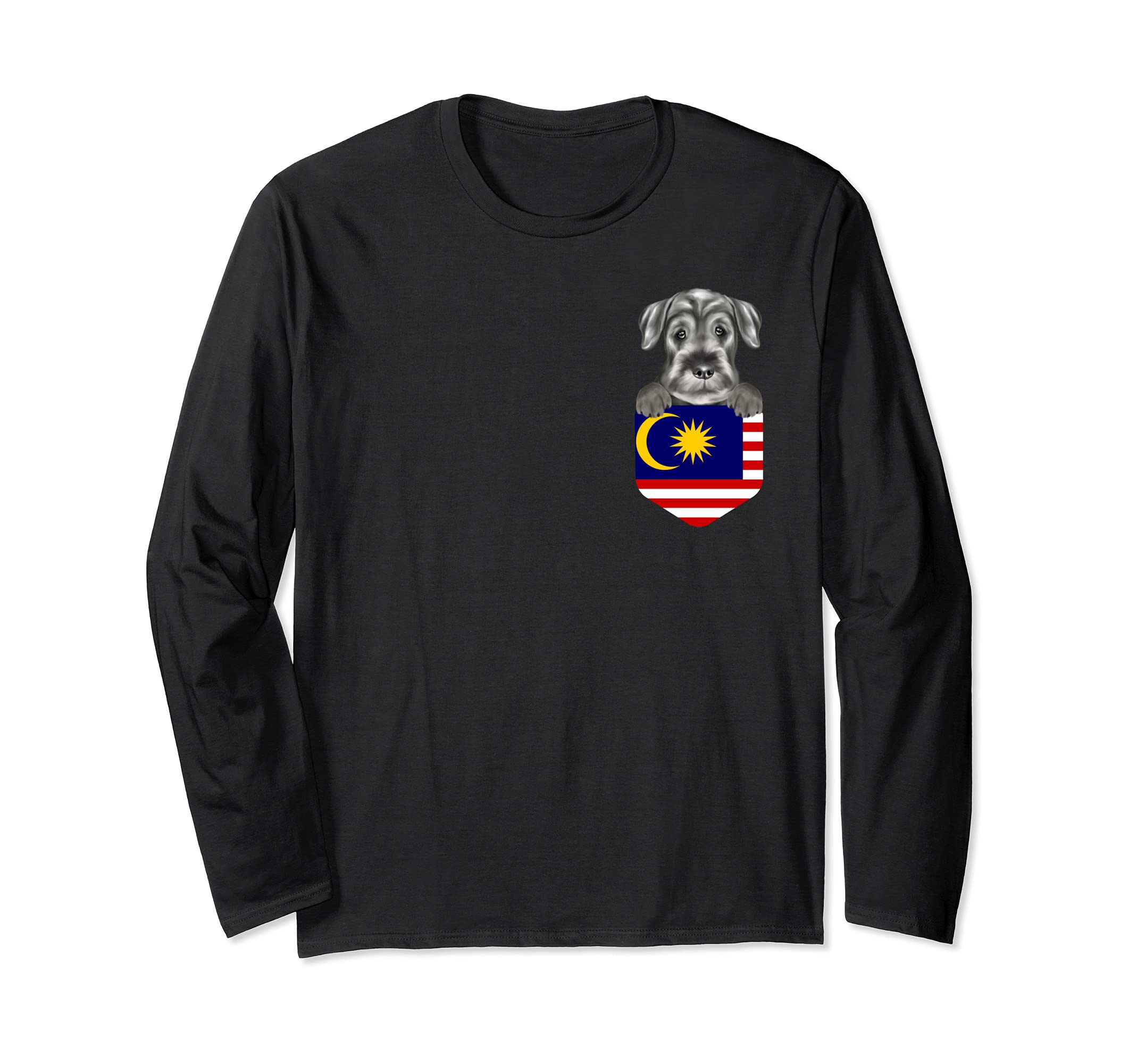 Malaysia Flag Standard Schnauzer Dog In Pocket Long Sleeve T-Shirt