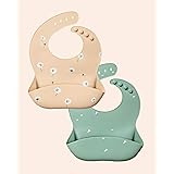 Lot de 2 bavoirs en silicone pour bébés et tout-petits - Étanches, réglables, doux et confortables - Avec poche pour empêcher