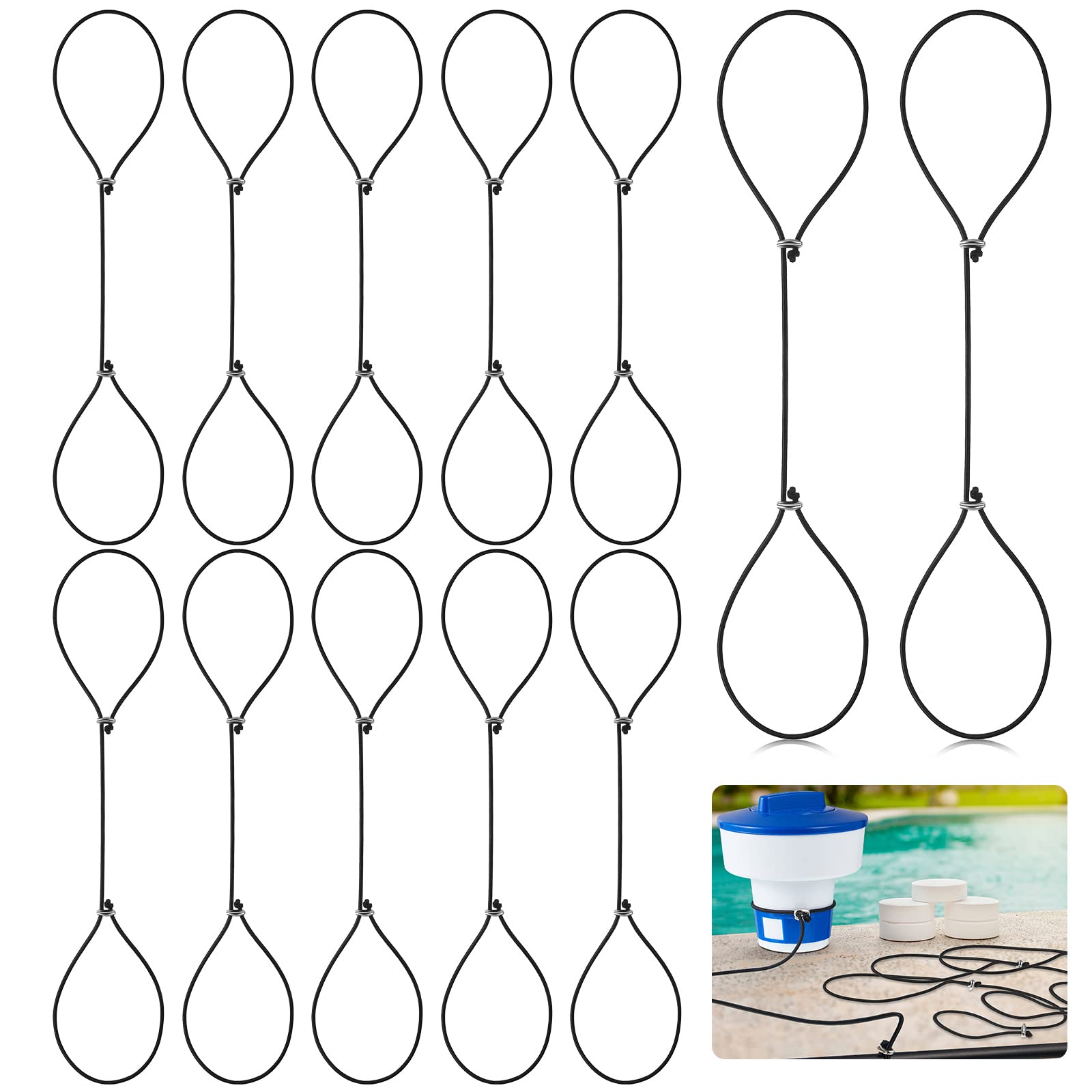 Photo 1 of Woanger 12-Piece Pool Chlorine Dispenser Float Tether Leash - Black Float Leash for Protecting from Collision