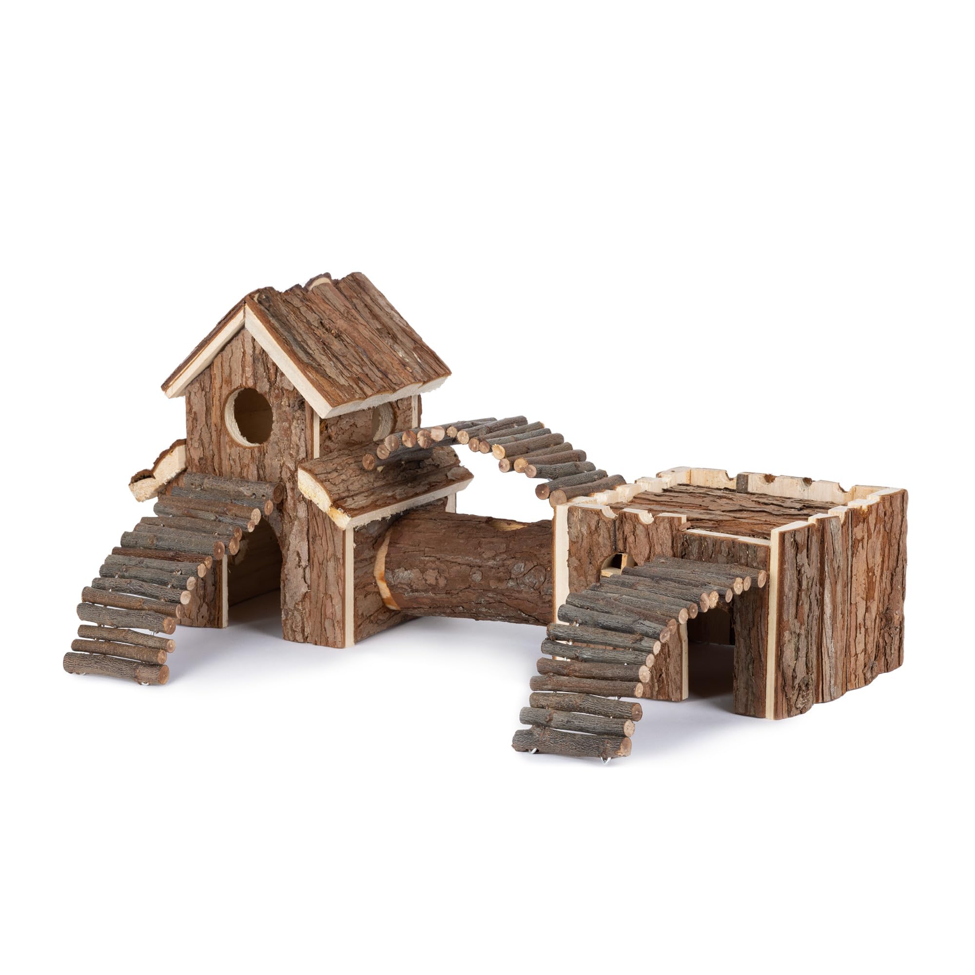 Petlicity Wooden Hamster Playground – Natural Cedar Wood Climb and Hide Pet Boredom Breaker Play House Hideaway and Gnawer for Small Animals Hamsters Gerbils Rats Mice Mouse (Horizontal)