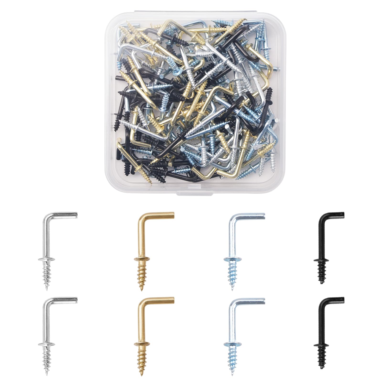 UFURMATE Carbon Steel 120Pcs 1/2" L Shaped Hooks, Mixed Color, 4 Colors, Wall Mount, Minimalist, Indoor/Outdoor Hanging Hooks