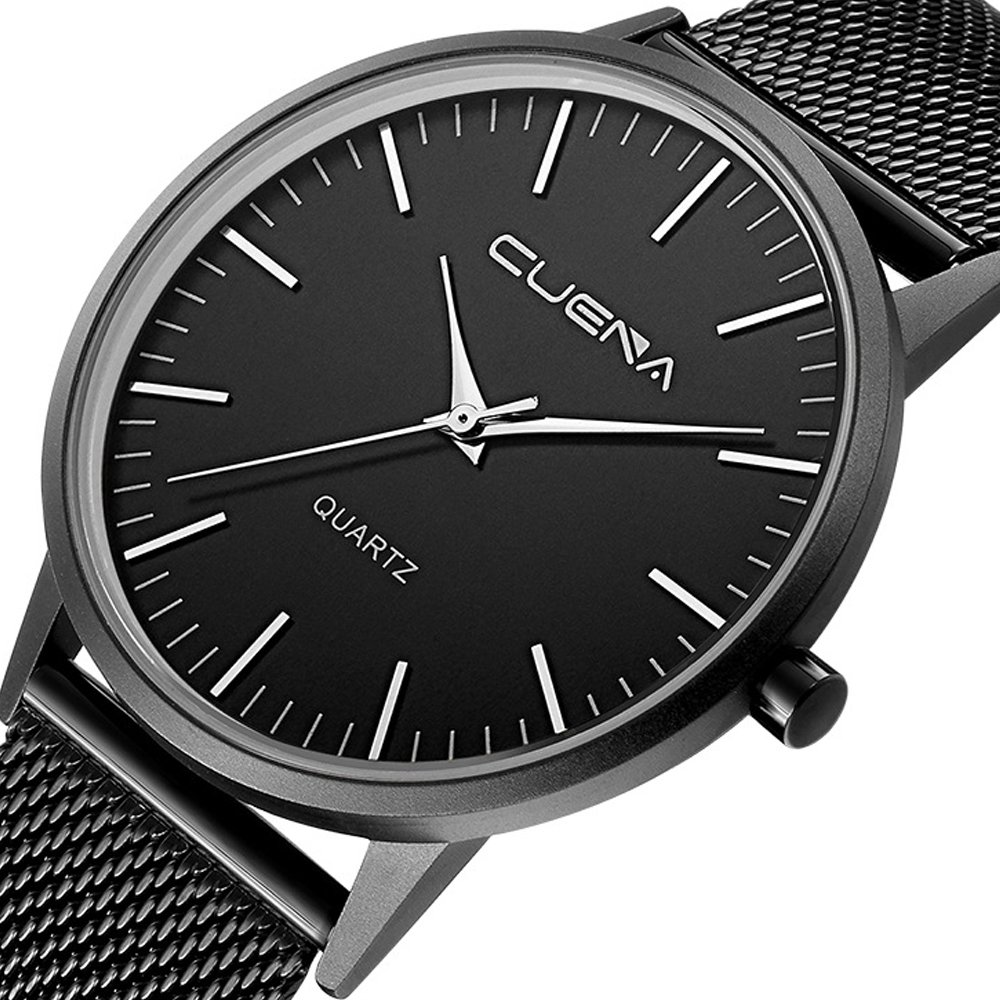 Men\'s Wrist Quartz Watch, Simplicity Classic Stainless Casual Watch, Milanese Mesh Band by CUENA, Black