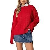 SIJIFANG Women’s Casual Crewneck Long Sleeve Chunky Cable Knit Pullover Sweater Basic Tops for Fall Winter