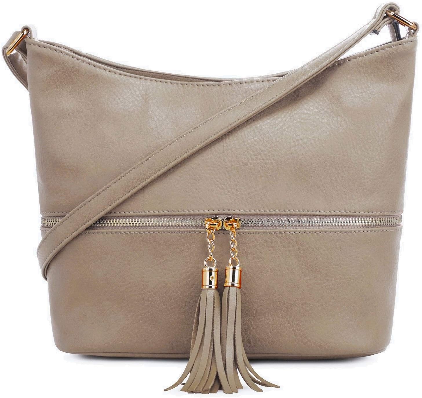 DELUXITY Medium Hobo Crossbody Bag with Tassel/Zipper Accent