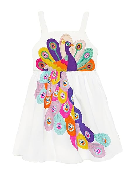 MINITAYLOR TODDLER GIRLS DRESSES CASUAL BACK SCHOOL SLEEVELESS CROSS STRAPS CUTOUT LINED ELASTIC WAIST PATTERN APPLIQUE