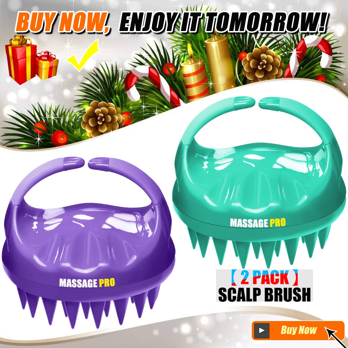 Scalp Massager, 2 Pack Scalp Brush Hair Shampoo Brush Head Scrubber [ 2020 Upgraded Version ] 100% Comfortable for All Hair Types of Curly Girls, Women, Wife, Girlfriend, Daughter, Men, Kids, Pets: Health & Personal Care