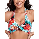 Ocean Blues Women's V-Neck Bikini Top Twist Triangle Swimsuit Top Halter Bathing Suit Top