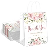 QIELSER 30 pcs Welcome Bags for Wedding Guests Bulk Floral Design Thank You for Celebrating with Us Gift Bags with Handles for Wedding Birthday Party Baby Shower Favors Supplies