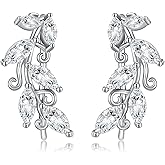 AXOMY Ear Climbers Earrings for Women 925 Sterling Silver Leaf Ear Crawler Earrings Birthday Jewelry Gifts Friend