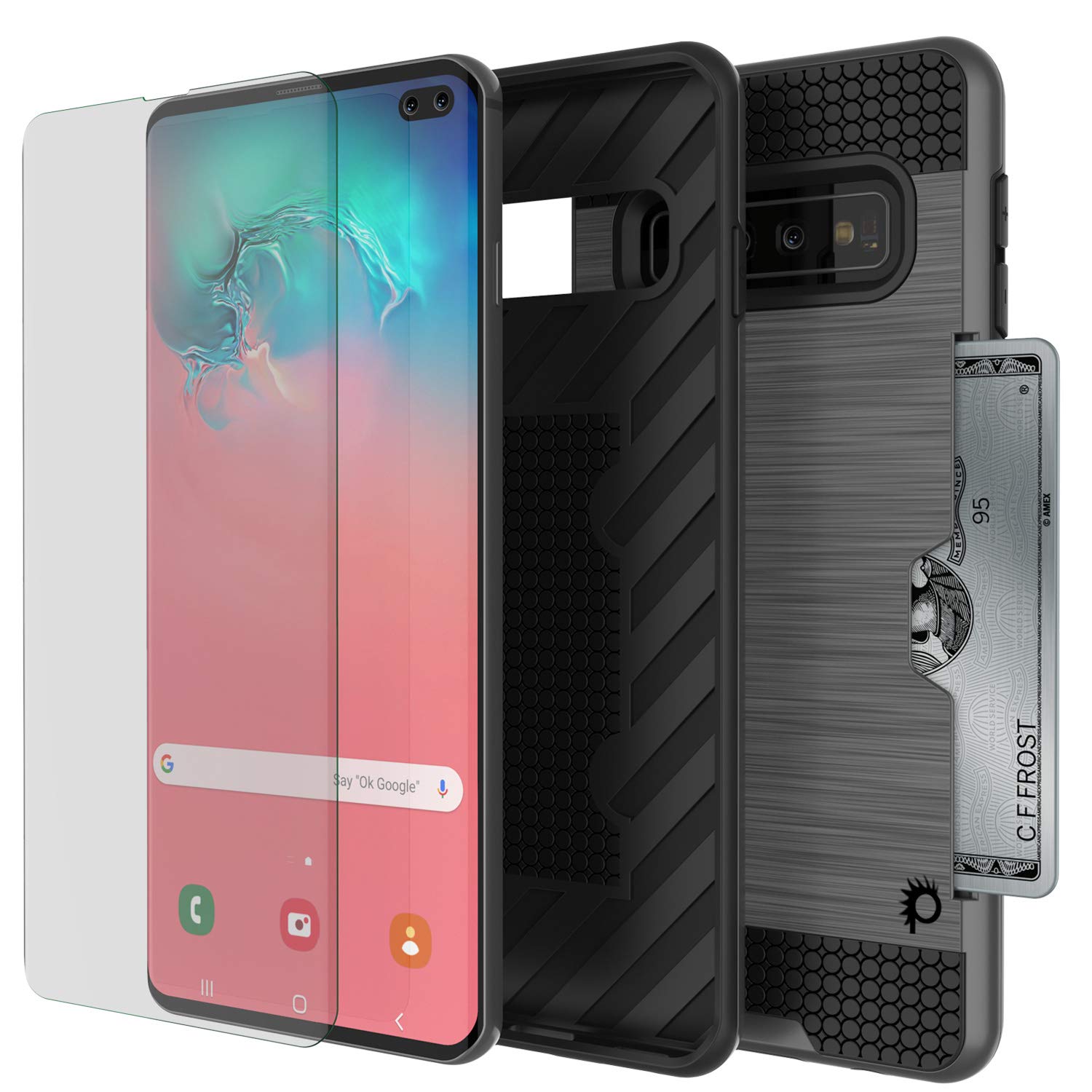 PunkCase S10 Plus Case [Slot Series] [Slim Fit] Dual-Layer Armor Cover w/Integrated Anti-Shock System, Credit Card Slot & PUNKSHIELD Screen Protector Compatible W/Samsung Galaxy S10 Plus [Grey]