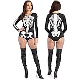 Tipsy Elves' Women's Sexy Skeleton Leotard - Scary Black Halloween Costume Bodysuit